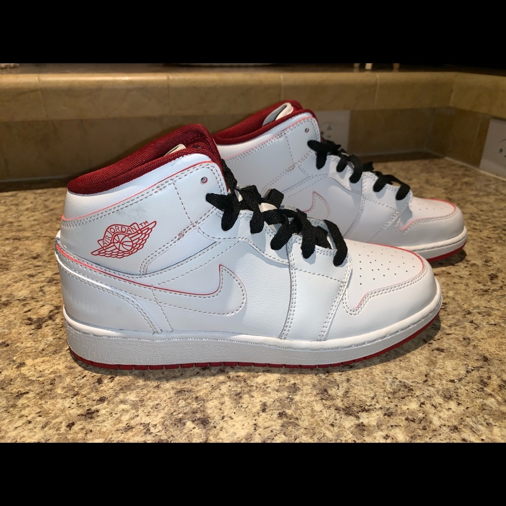 Air Jordan 1 White, Red, Black (size 5Y)